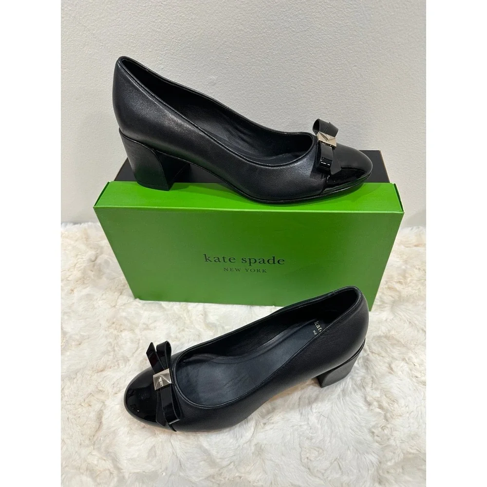 Womans‎ Kate Spade Deco Bow Ballet Pump Modern Glam Black Heels